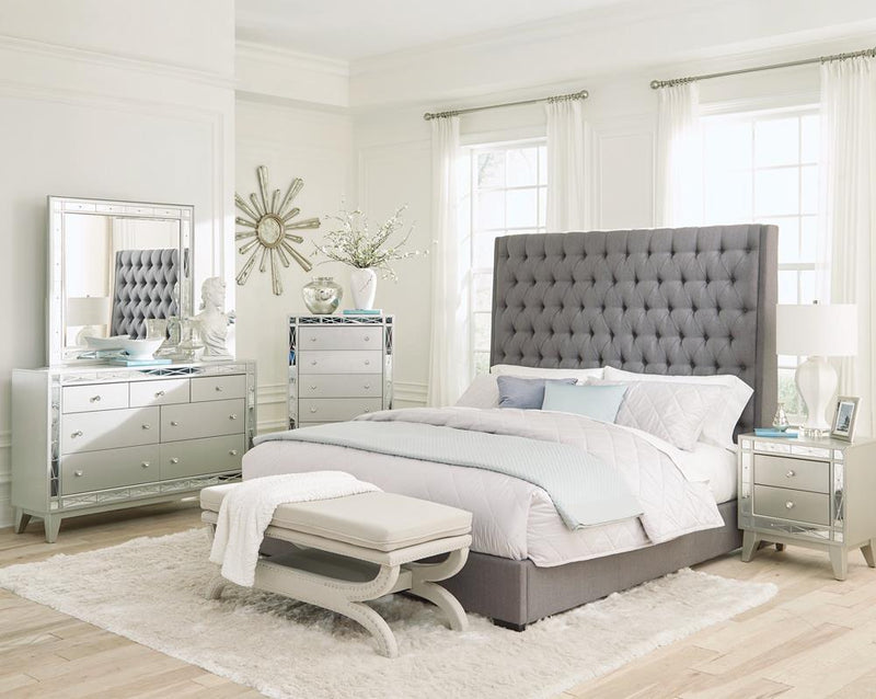 Camille Tall Tufted Eastern King Bed Grey